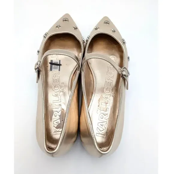 Karl Lagerfeld Paris Veyda Mary Jane Flat Women's White Gold Size US9M EU40 - Picture 10 of 11